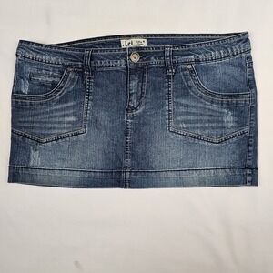 Vtg l.e.i. Blue Denim Jean Micro Mini Skirt Sz 17  Pockets Stretch